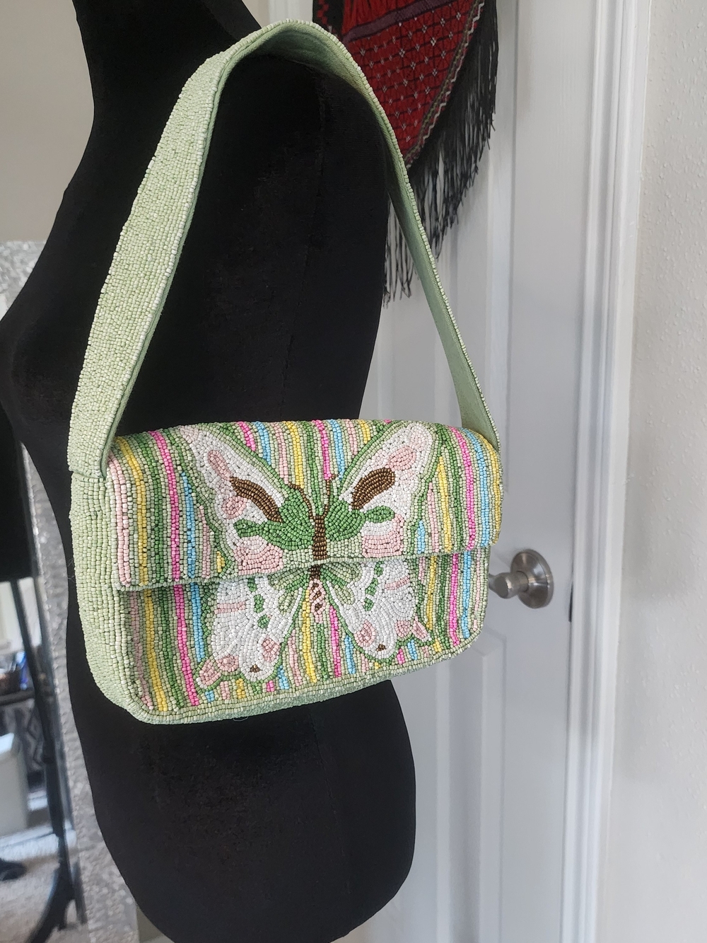 Accessorize Pastel Beaded Butterfly Shoulder Bag in Pale Green